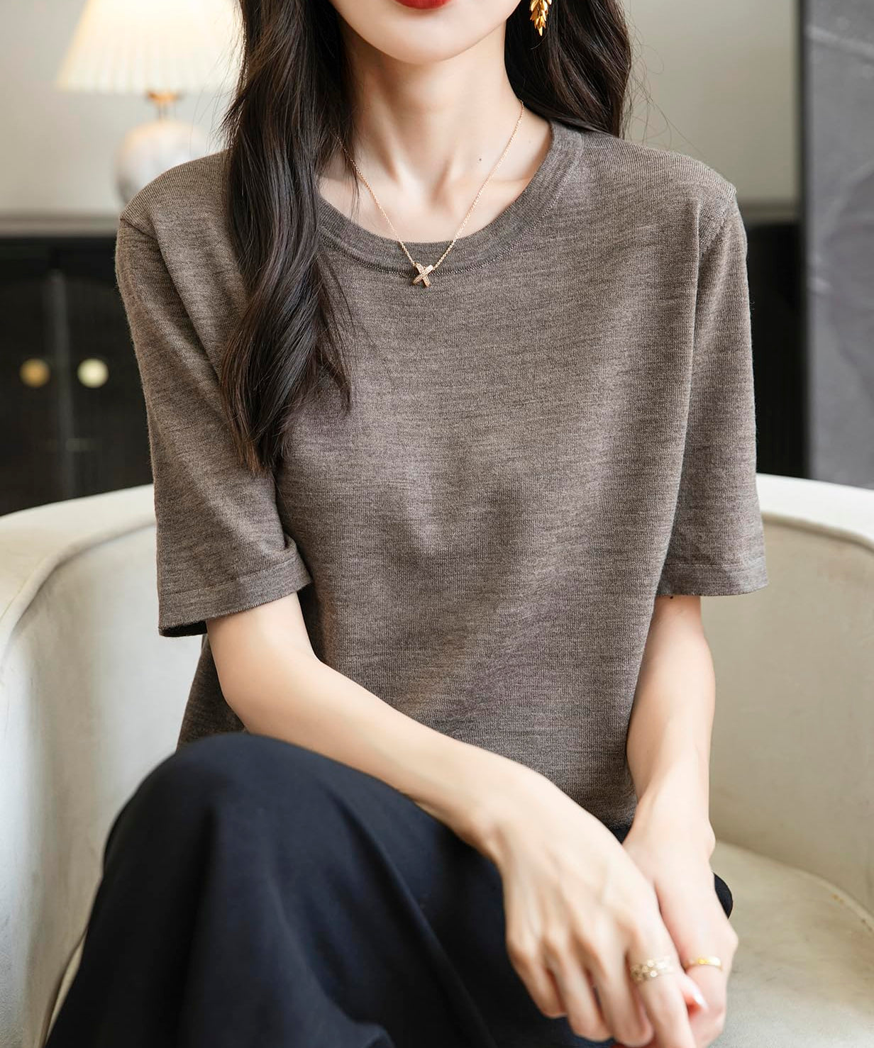 Chanyarn Women's 100% Merino Wool Base Layer Shirt Tops Crew Neck Short Sleeve Travel Hiking Tee T Shirt Pullover Sweater