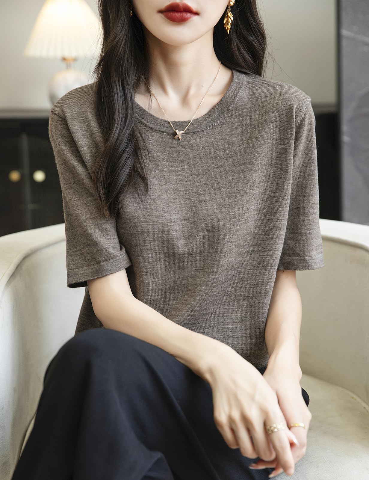 100% Merino Wool Crewneck Travel Tee Sweater