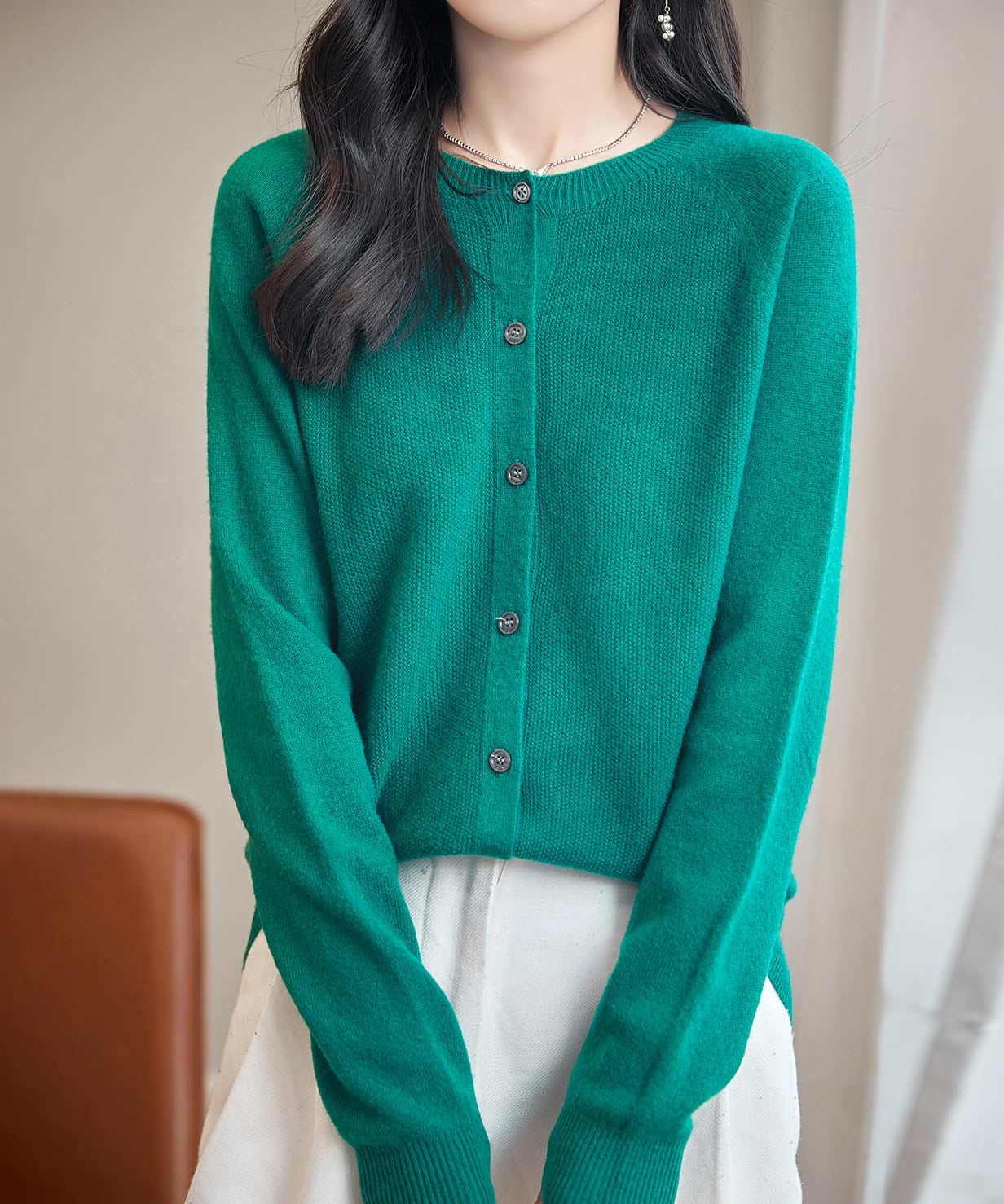 Chanyarn Women's Crewneck 100% Merino Wool Sweater 2025 Spring Fall Solid Long Sleeve Seamless Knitted Cardigan Sweater