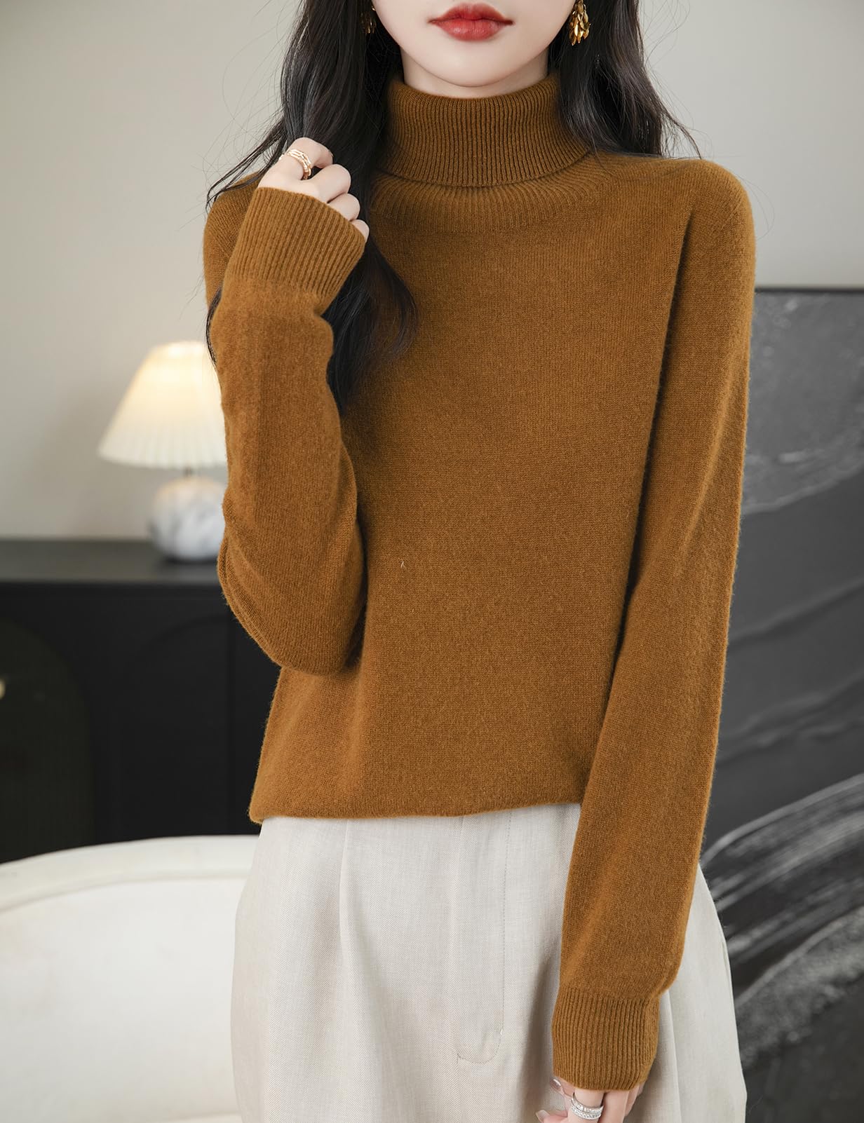 100% 메리노 울 심리스 터틀넥 스웨터