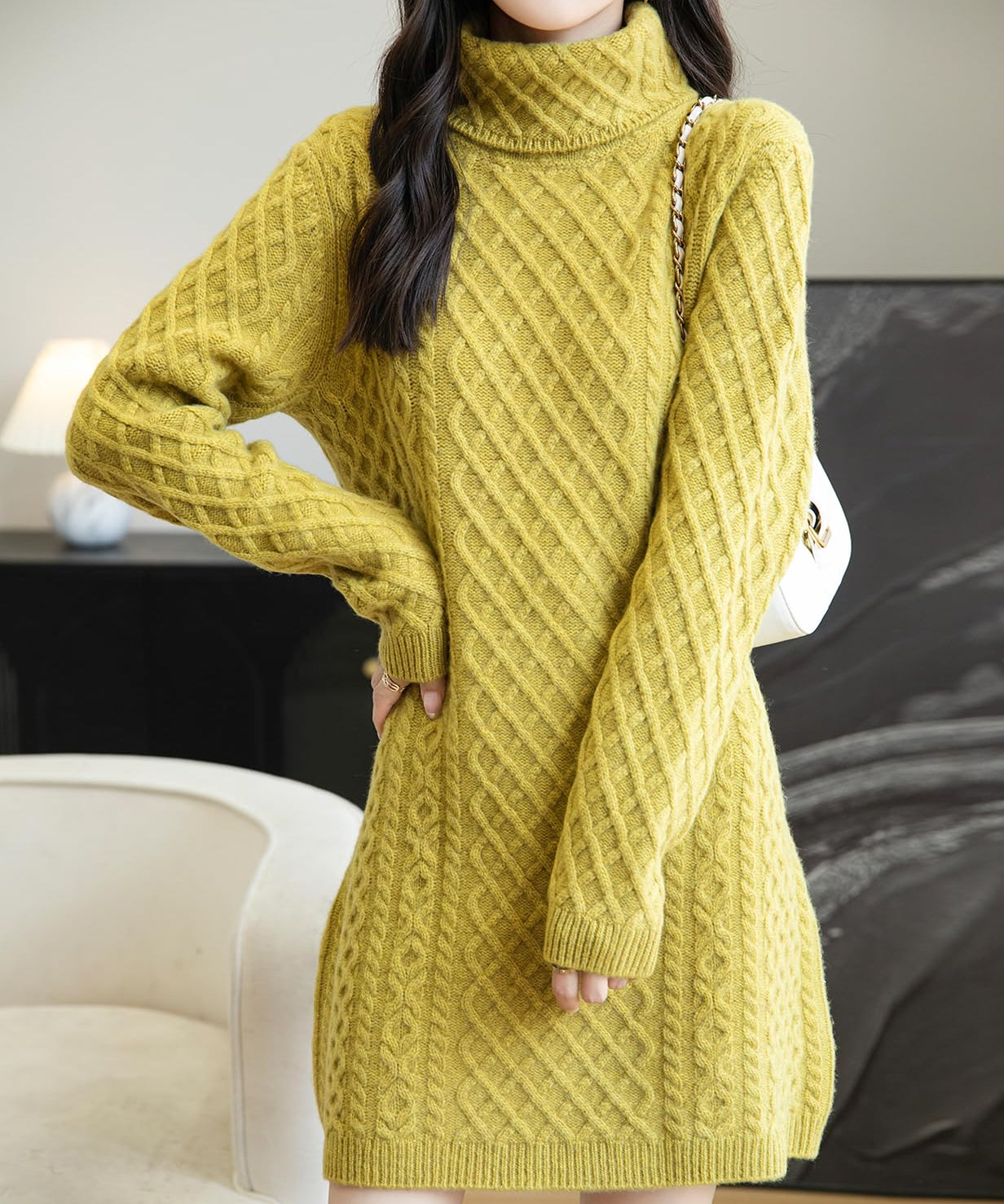 100% Merino Wool Turtleneck Sweater Dress