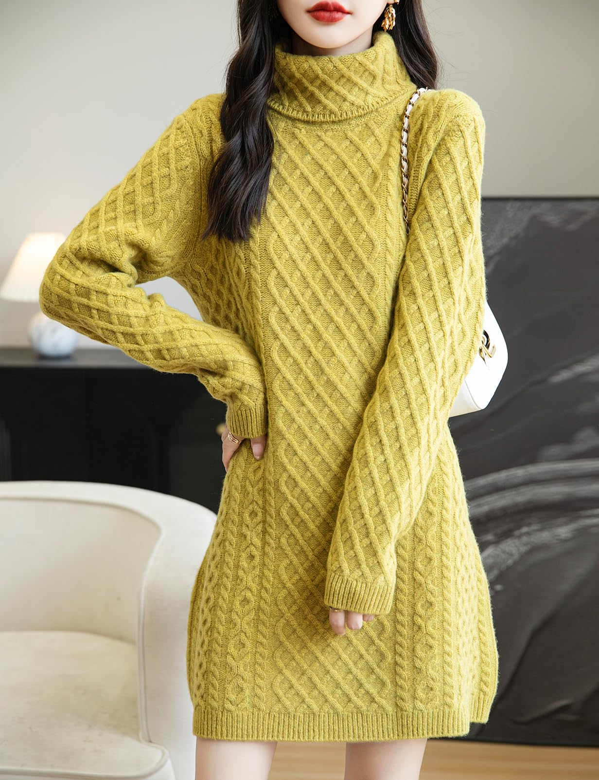 100% Merino Wool Turtleneck Sweater Dress
