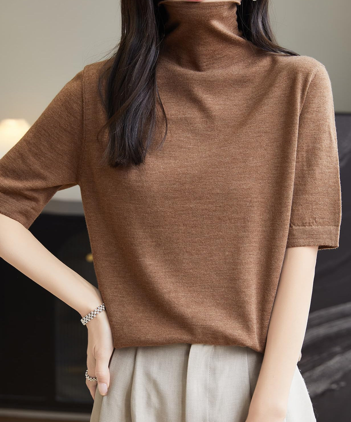 100% Merino Wool Turtleneck Tee Shirt Sweater