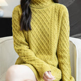 Chanyarn Women's Turtleneck 100% Merino Wool Sweater Dress 2024 Fall Winter Casual Long Sleeve Cable Knit Long Sweater