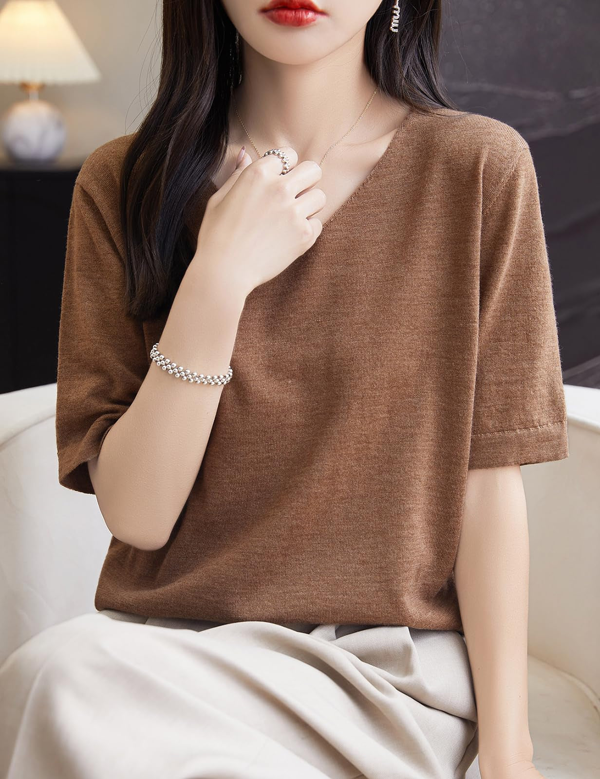 100% Merino Wool V-Neck Short Sleeve Base Layer Tee