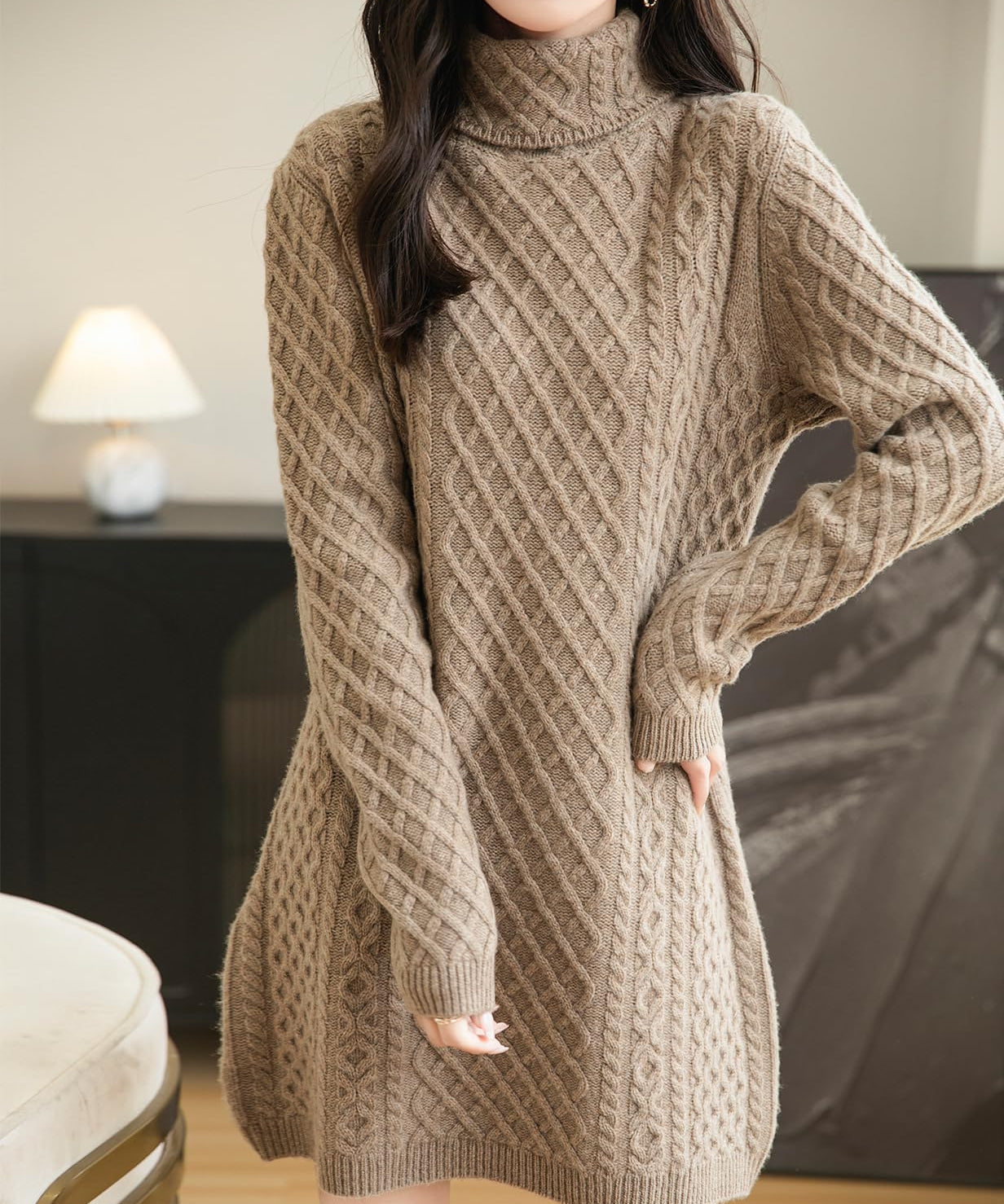 100% Merino Wool Turtleneck Sweater Dress