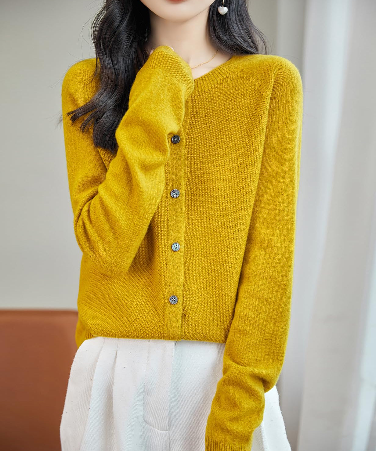 Chanyarn Women's Crewneck 100% Merino Wool Sweater 2025 Spring Fall Solid Long Sleeve Seamless Knitted Cardigan Sweater