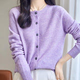 Chanyarn Women's Crewneck 100% Merino Wool Sweater 2024 Spring Fall Solid Long Sleeve Seamless Knitted Cardigan Sweater