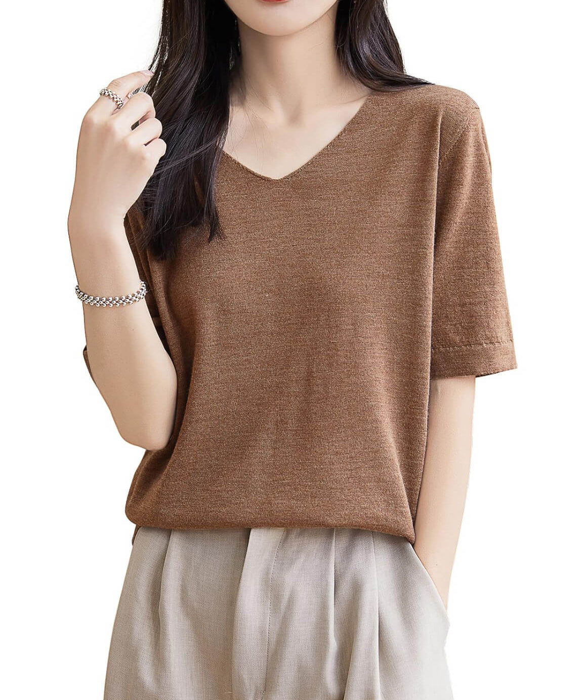 100% Merino Wool V-Neck Short Sleeve Base Layer Tee