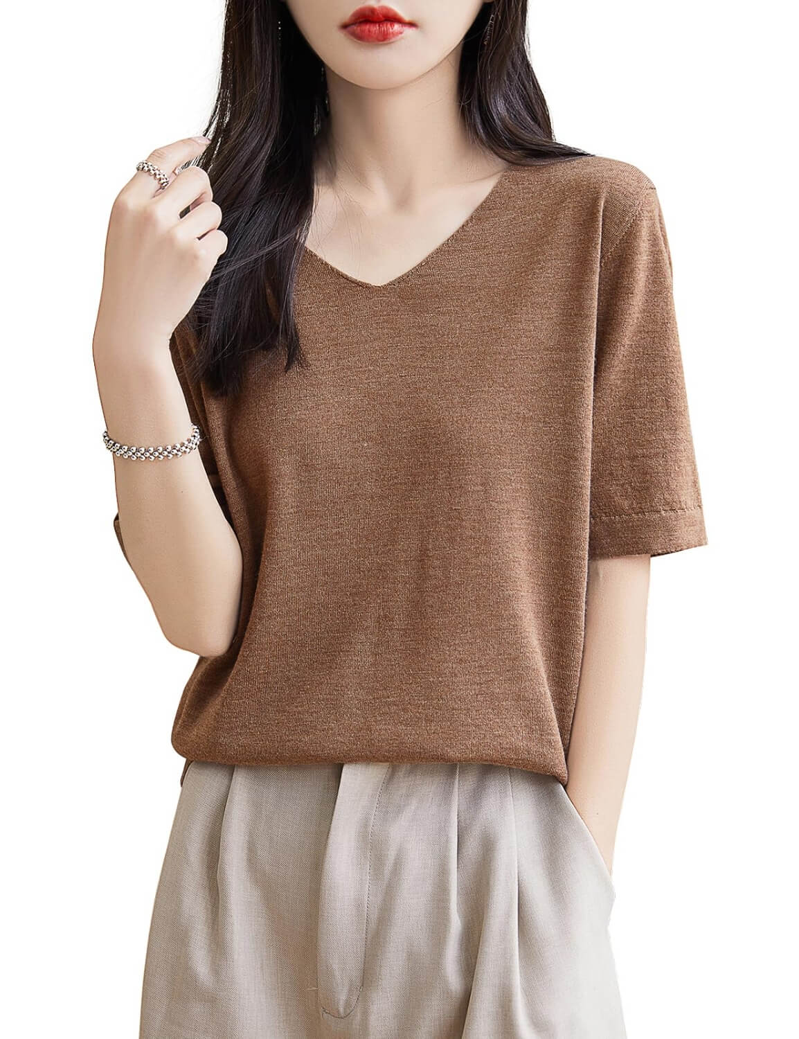 100% Merino Wool V-Neck Short Sleeve Base Layer Tee