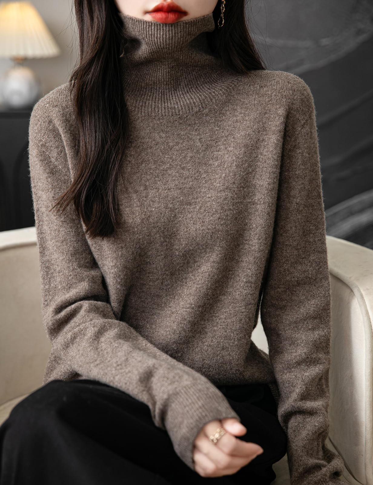 100% 메리노 울 심리스 터틀넥 스웨터
