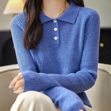 Women's 100% Merino Wool Sweater 2025 Fall Winter Polo Neck Long Sleeve Warm Soft Knit Pulover Sweater