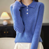 Women's 100% Merino Wool Sweater 2025 Fall Winter Polo Neck Long Sleeve Warm Soft Knit Pulover Sweater