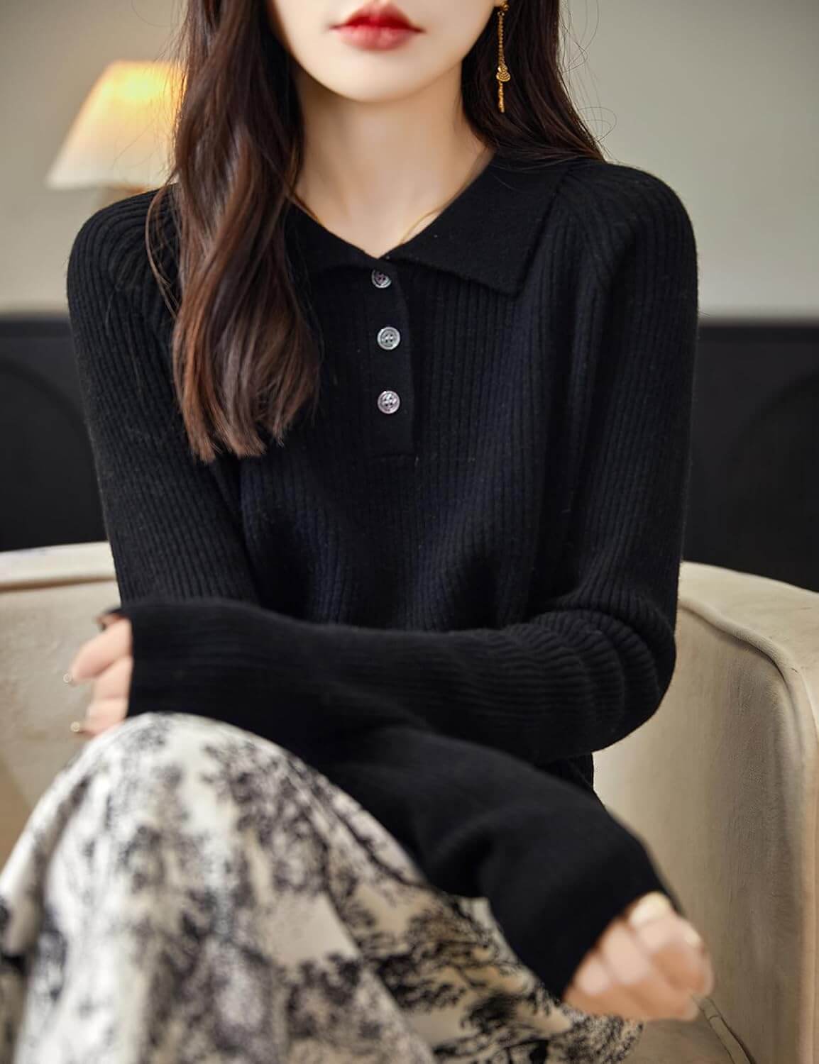 Women's 100% Merino Wool Sweater 2025 Fall Winter Polo Neck Long Sleeve Warm Soft Knit Pulover Sweater