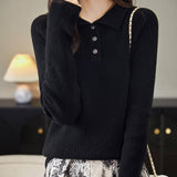 Women's 100% Merino Wool Sweater 2025 Fall Winter Polo Neck Long Sleeve Warm Soft Knit Pulover Sweater