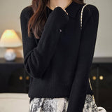 Women's 100% Merino Wool Sweater 2025 Fall Winter Polo Neck Long Sleeve Warm Soft Knit Pulover Sweater