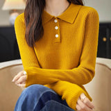 Women's 100% Merino Wool Sweater 2025 Fall Winter Polo Neck Long Sleeve Warm Soft Knit Pulover Sweater