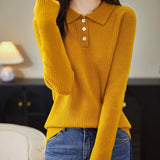 Women's 100% Merino Wool Sweater 2025 Fall Winter Polo Neck Long Sleeve Warm Soft Knit Pulover Sweater