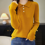 Women's 100% Merino Wool Sweater 2025 Fall Winter Polo Neck Long Sleeve Warm Soft Knit Pulover Sweater