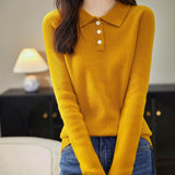 Women's 100% Merino Wool Sweater 2025 Fall Winter Polo Neck Long Sleeve Warm Soft Knit Pulover Sweater