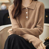 Women's 100% Merino Wool Sweater 2025 Fall Winter Polo Neck Long Sleeve Warm Soft Knit Pulover Sweater