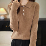 Women's 100% Merino Wool Sweater 2025 Fall Winter Polo Neck Long Sleeve Warm Soft Knit Pulover Sweater