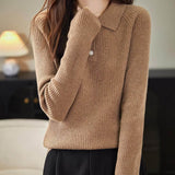 Women's 100% Merino Wool Sweater 2025 Fall Winter Polo Neck Long Sleeve Warm Soft Knit Pulover Sweater
