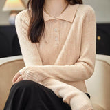Women's 100% Merino Wool Sweater 2025 Fall Winter Polo Neck Long Sleeve Warm Soft Knit Pulover Sweater