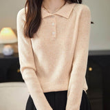 Women's 100% Merino Wool Sweater 2025 Fall Winter Polo Neck Long Sleeve Warm Soft Knit Pulover Sweater