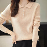 Women's 100% Merino Wool Sweater 2025 Fall Winter Polo Neck Long Sleeve Warm Soft Knit Pulover Sweater