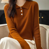 Women's 100% Merino Wool Sweater 2025 Fall Winter Polo Neck Long Sleeve Warm Soft Knit Pulover Sweater