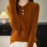 Women's 100% Merino Wool Sweater 2025 Fall Winter Polo Neck Long Sleeve Warm Soft Knit Pulover Sweater