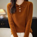 Women's 100% Merino Wool Sweater 2025 Fall Winter Polo Neck Long Sleeve Warm Soft Knit Pulover Sweater