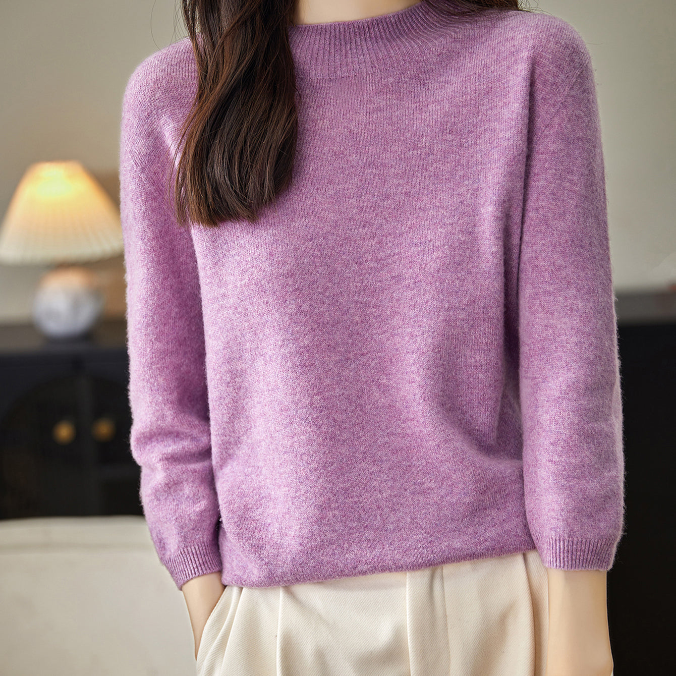Chanyarn Women's 100% Merino Wool Seamless Sweater 2024 Spring Summer Mock Neck Half Sleeve Knitted Pullover Tops