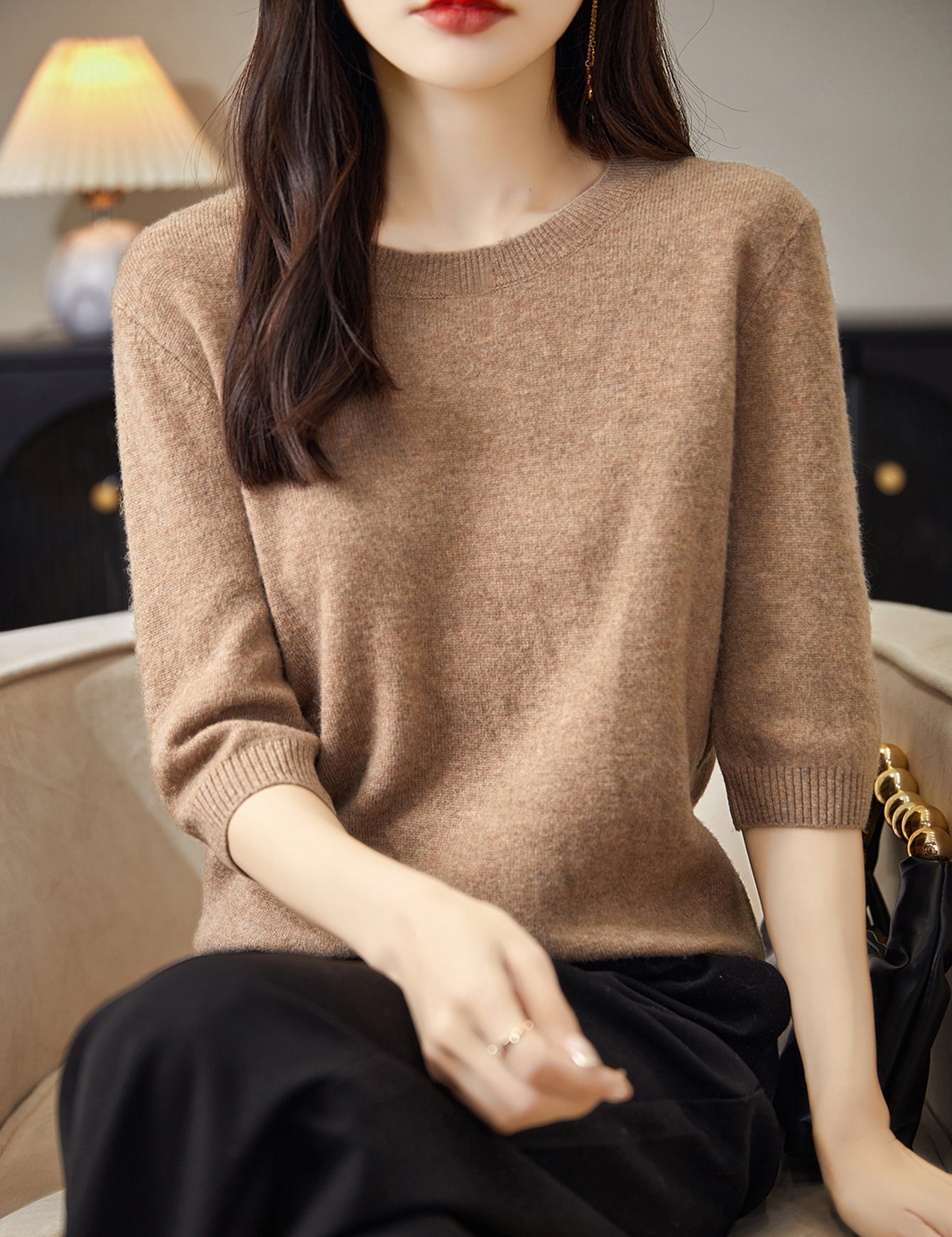 100% Merino Wool Crewneck Half Sleeve Sweater