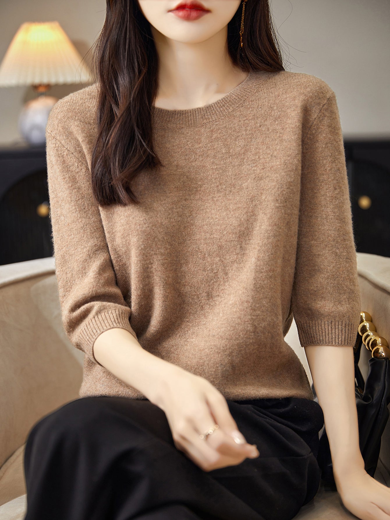 100% Merino Wool Crewneck Half Sleeve Sweater