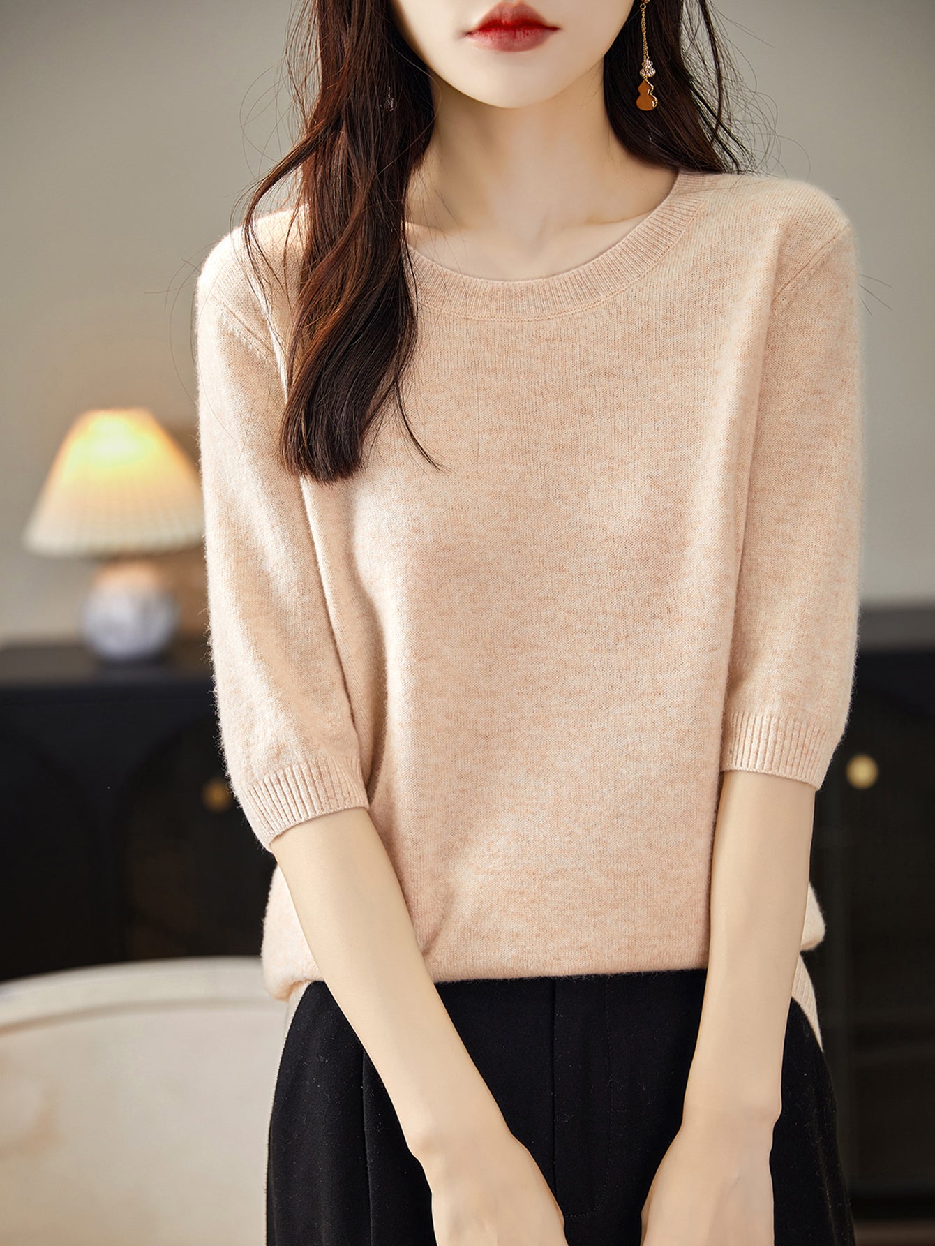 100% Merino Wool Crewneck Half Sleeve Sweater
