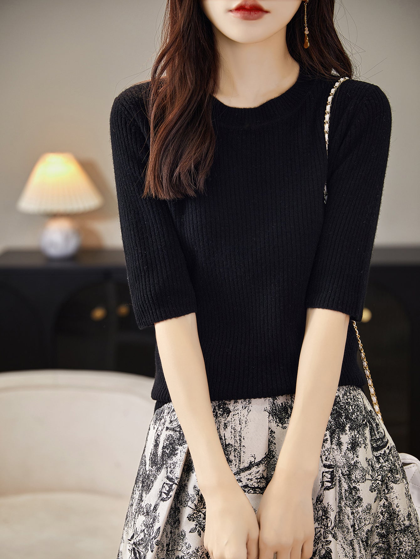 100% Merino Wool Crewneck Short Sleeve Sweater