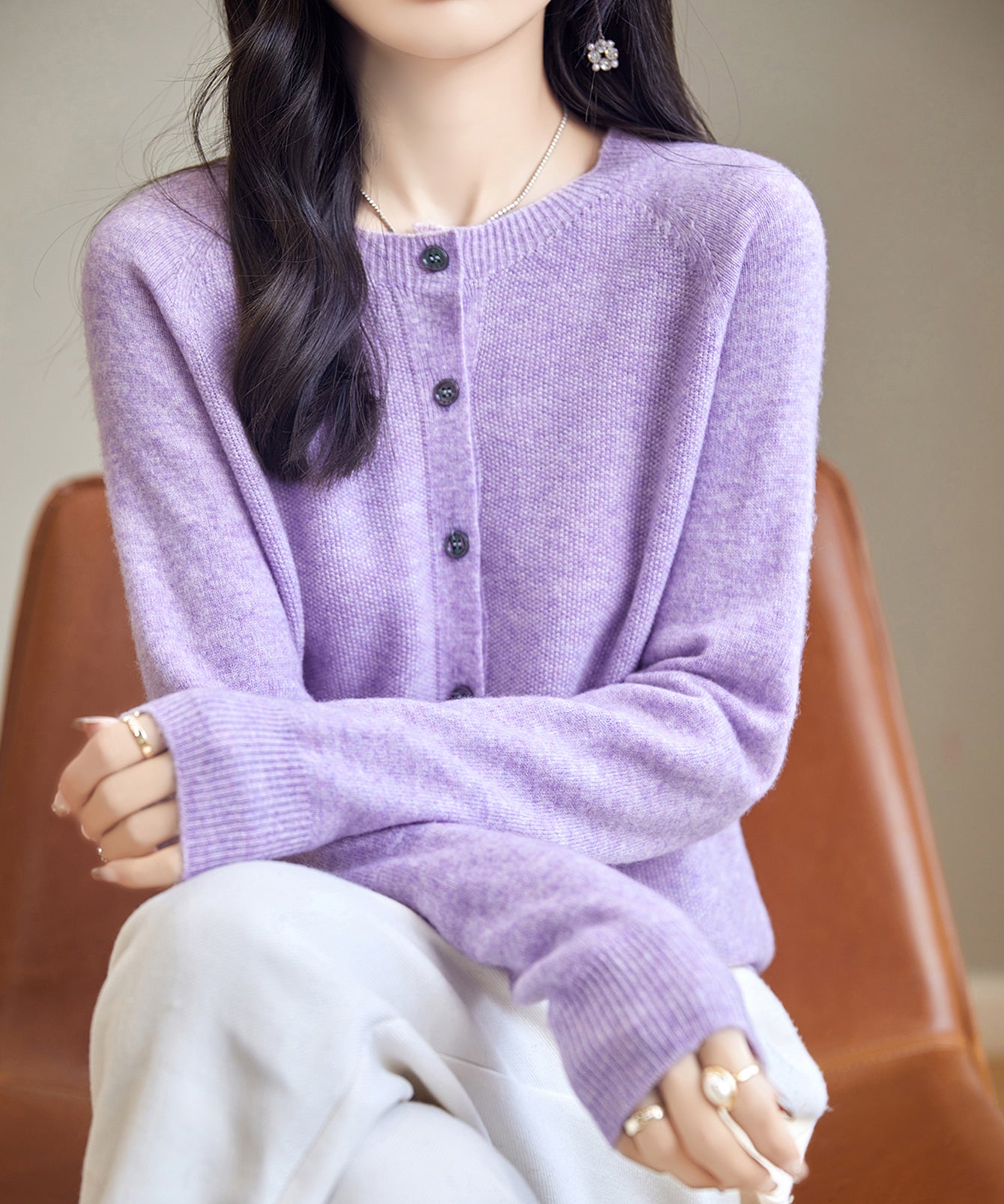 Chanyarn Women's Crewneck 100% Merino Wool Sweater 2025 Spring Fall Solid Long Sleeve Seamless Knitted Cardigan Sweater