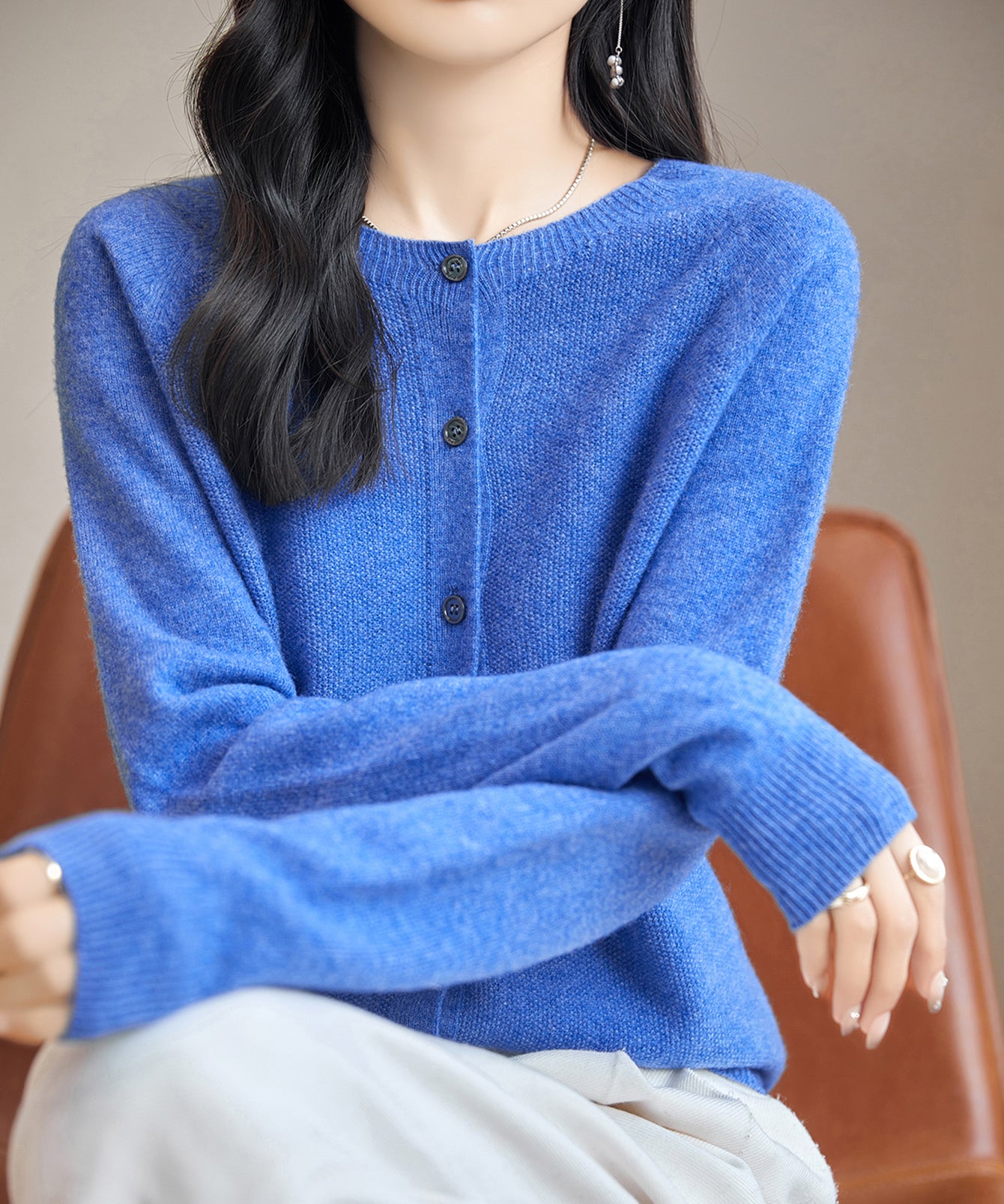 Chanyarn Women's Crewneck 100% Merino Wool Sweater 2025 Spring Fall Solid Long Sleeve Seamless Knitted Cardigan Sweater