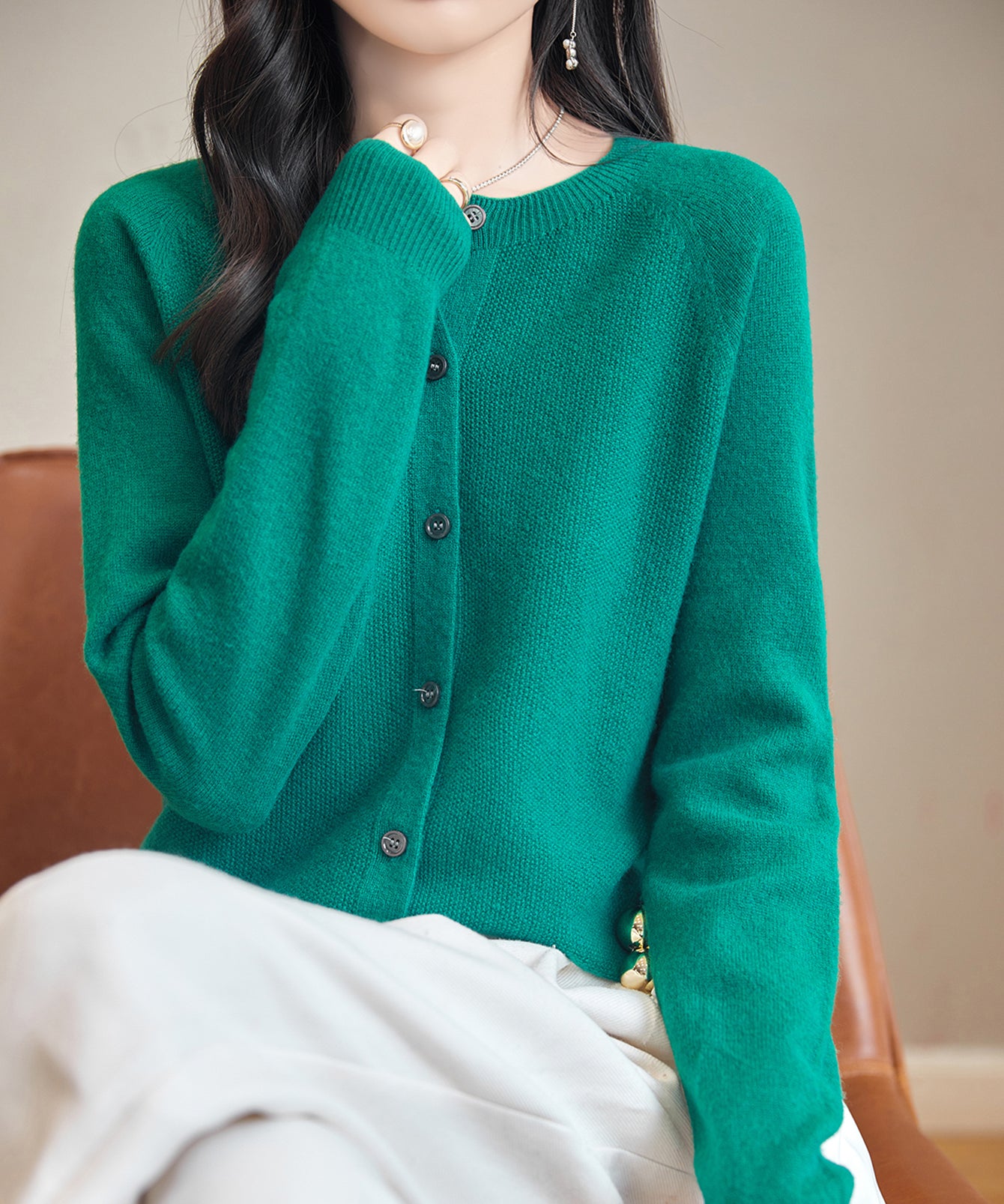 Chanyarn Women's Crewneck 100% Merino Wool Sweater 2025 Spring Fall Solid Long Sleeve Seamless Knitted Cardigan Sweater