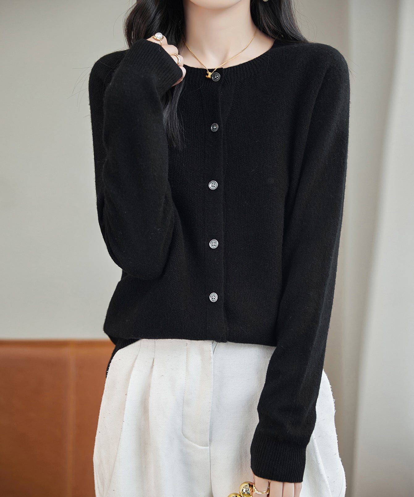 Chanyarn Women's Crewneck 100% Merino Wool Sweater 2025 Spring Fall Solid Long Sleeve Seamless Knitted Cardigan Sweater