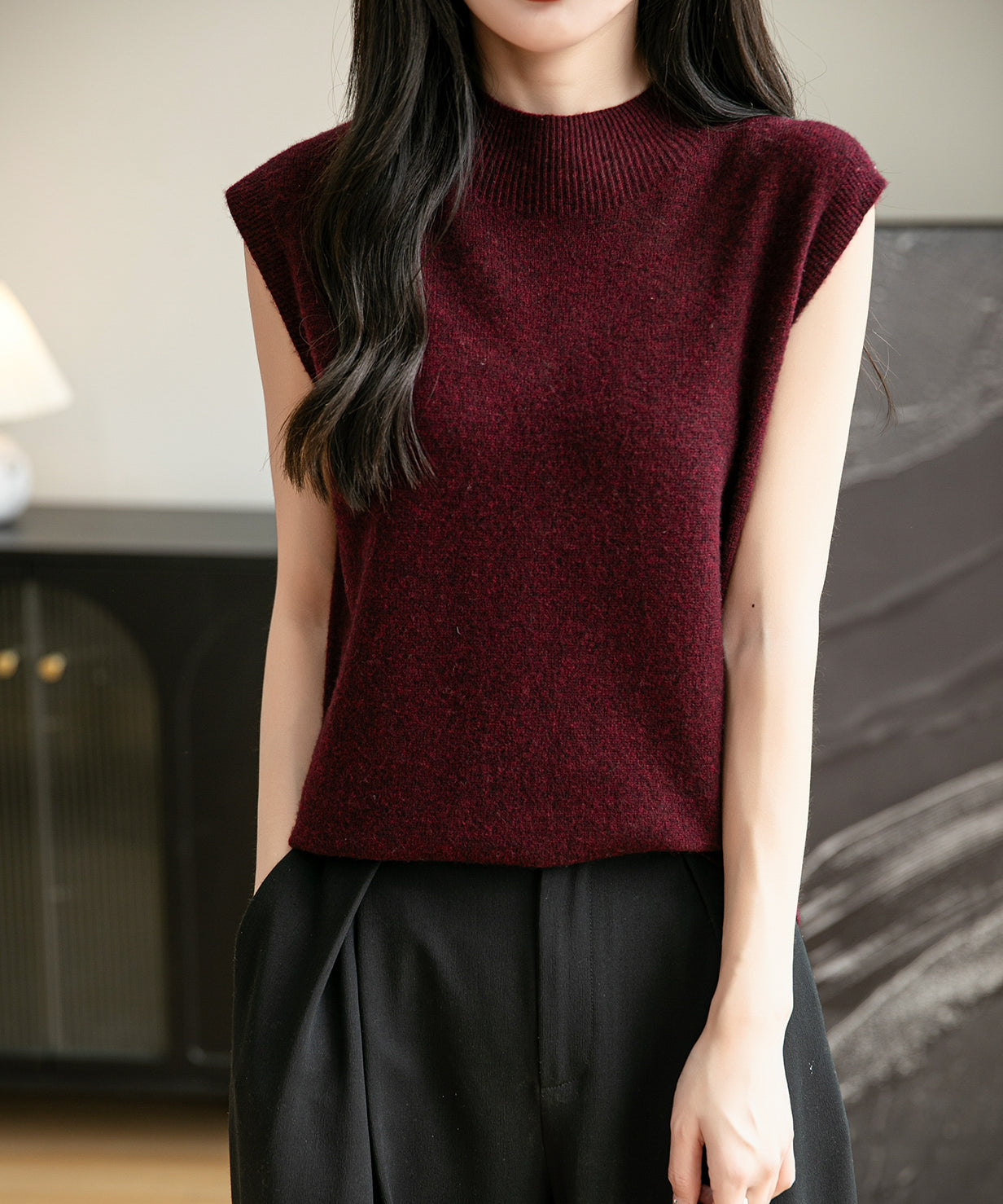 100% Merino Wool Casual Mock Neck Knit Vest