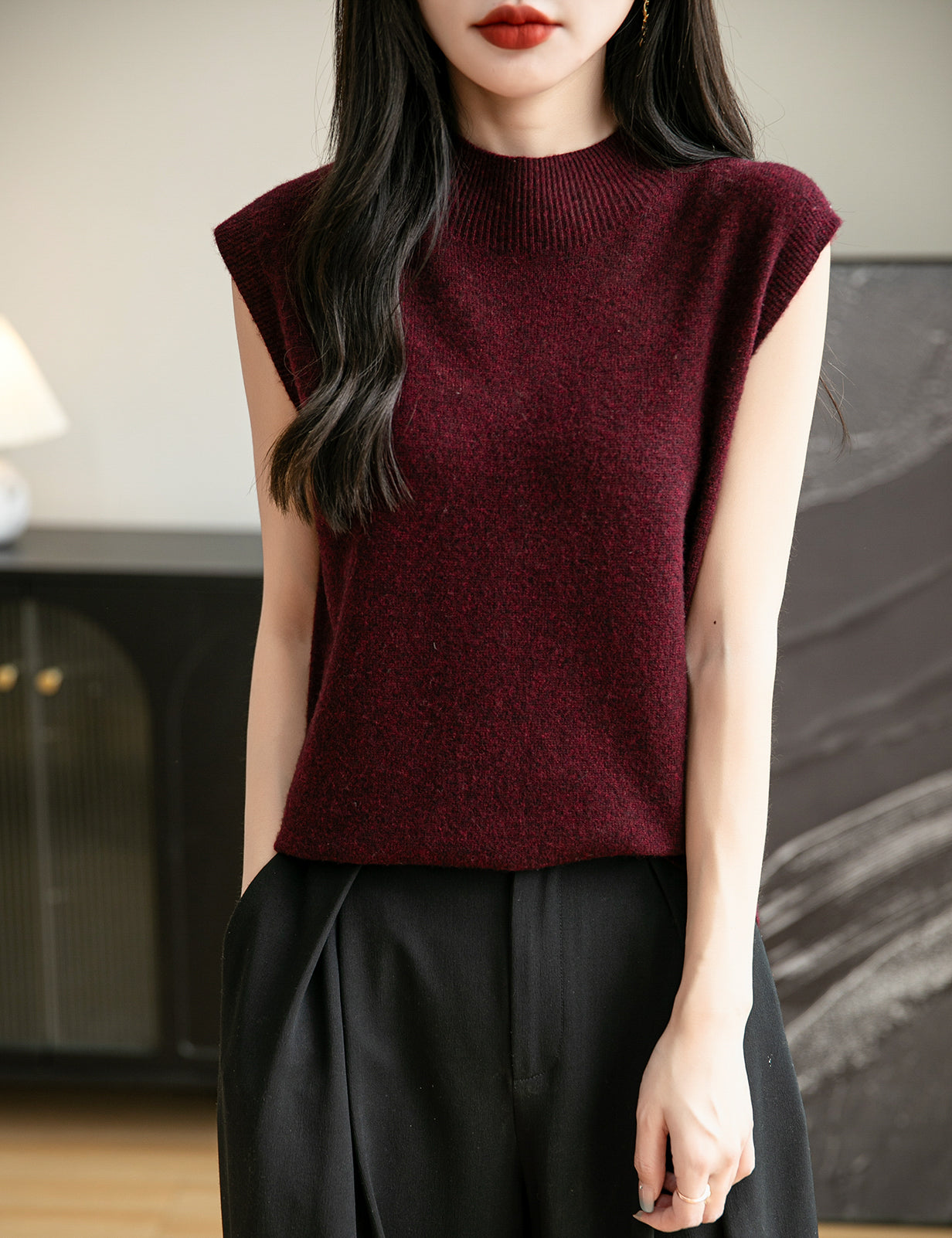 100% wełna merynosowa, dzianinowa kamizelka o luźnym kroju