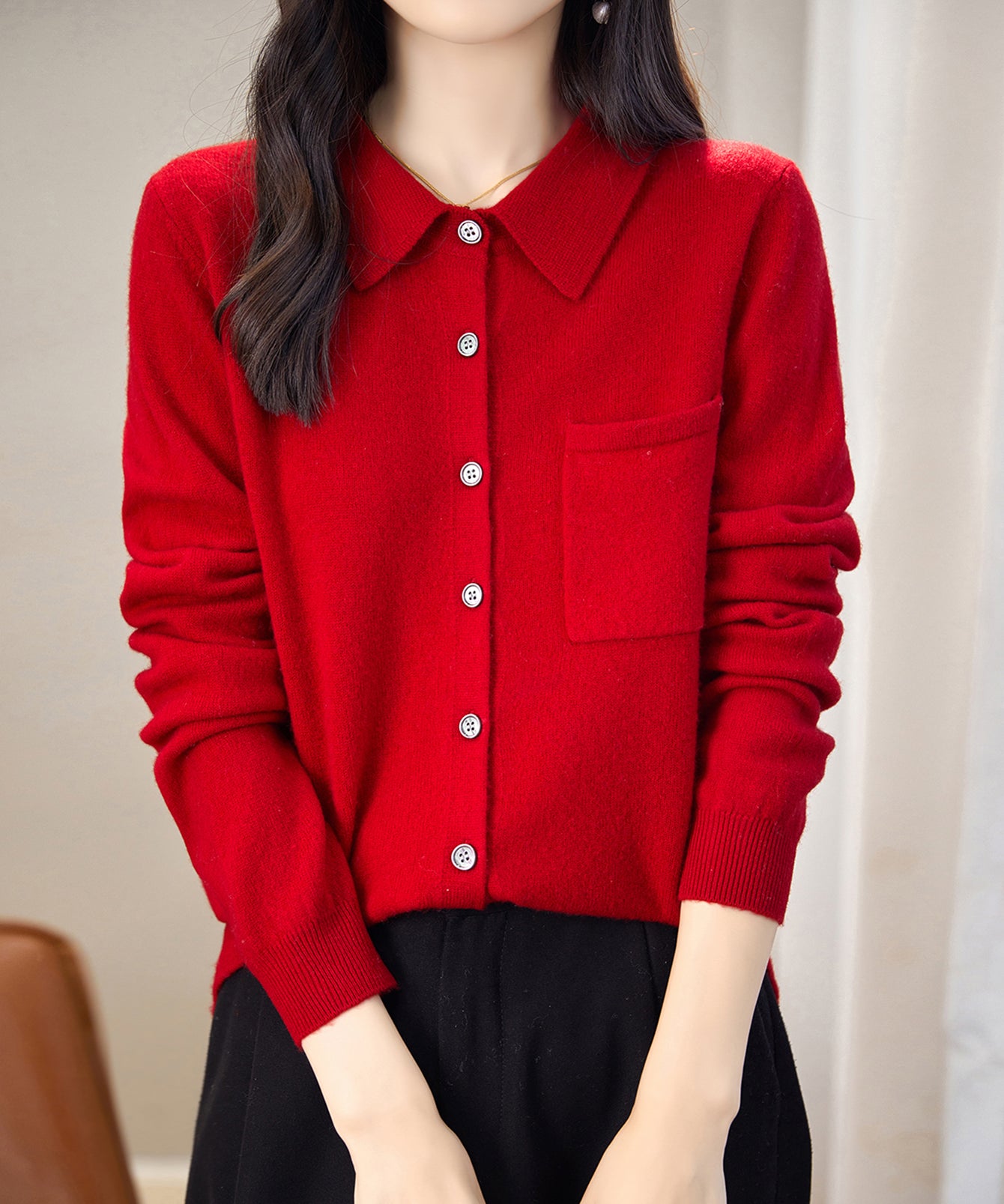 Chanyarn Women's Polo Neck 100% Merino Wool Sweater 2025 Autumn Basic Long Sleeve Knitted Cardigan Sweater with Pocket