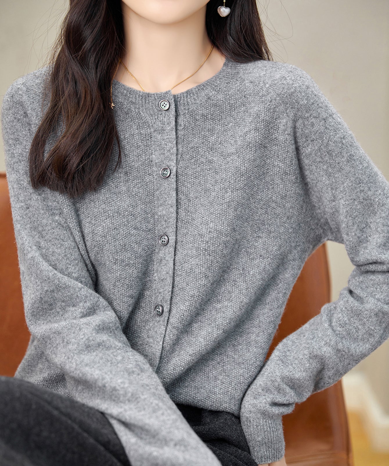 Chanyarn Women's Crewneck 100% Merino Wool Sweater 2025 Spring Fall Solid Long Sleeve Seamless Knitted Cardigan Sweater