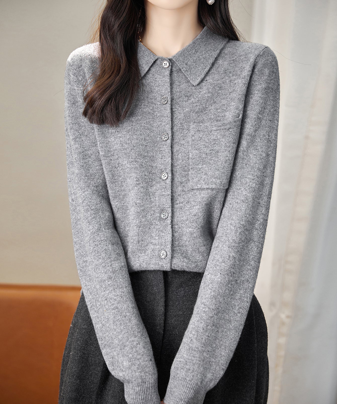 Chanyarn Women's Polo Neck 100% Merino Wool Sweater 2025 Autumn Basic Long Sleeve Knitted Cardigan Sweater with Pocket