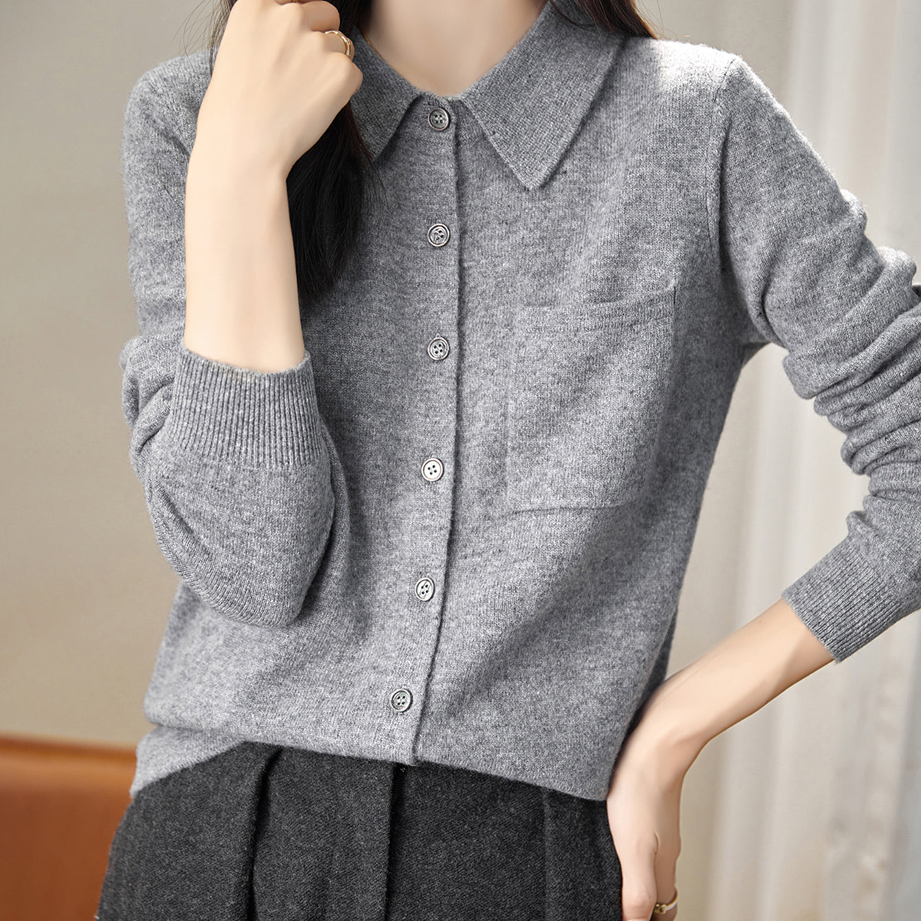 Chanyarn Women's Polo Neck 100% Merino Wool Sweater 2024 Spring Basic Long Sleeve Knitted Cardigan Sweater with Pocket