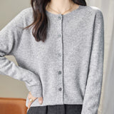 Chanyarn Women's Crewneck 100% Merino Wool Sweater 2024 Spring Fall Solid Long Sleeve Seamless Knitted Cardigan Sweater