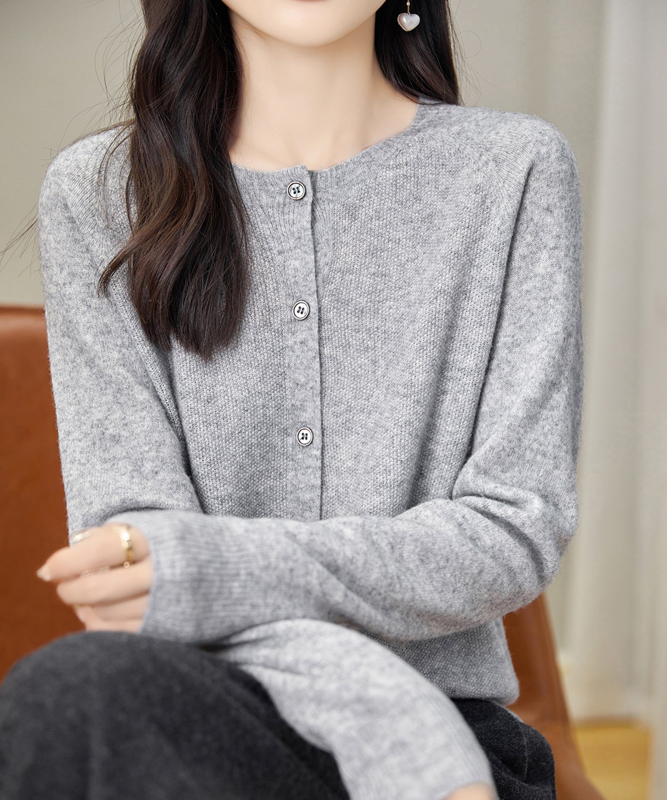 Chanyarn Women's Crewneck 100% Merino Wool Sweater 2025 Spring Fall Solid Long Sleeve Seamless Knitted Cardigan Sweater